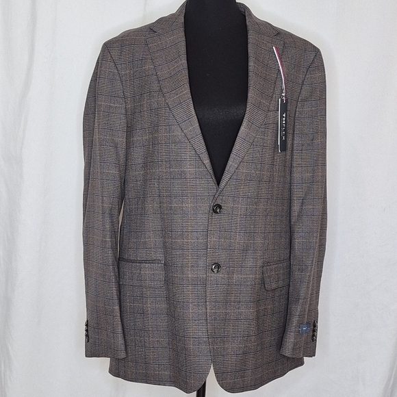 Tommy Hilfiger NWT THFLEX Modern Fit Brown Plaid Sport Coat - Size 44L - Picture 1 of 16